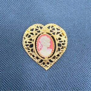 Vintage Double Sided Brooch with Faux Pearl and Cameo Filigree Brooch